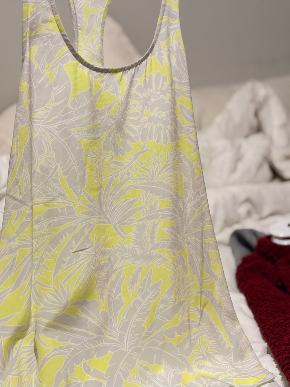 Acrobat Yellow and Gray Tropical Leaf Racerback Tank Top